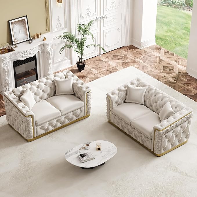 62.2" Luxury Velvet Chesterfield Sofa Tufted Victorian Black and Gold Couch - Image 8