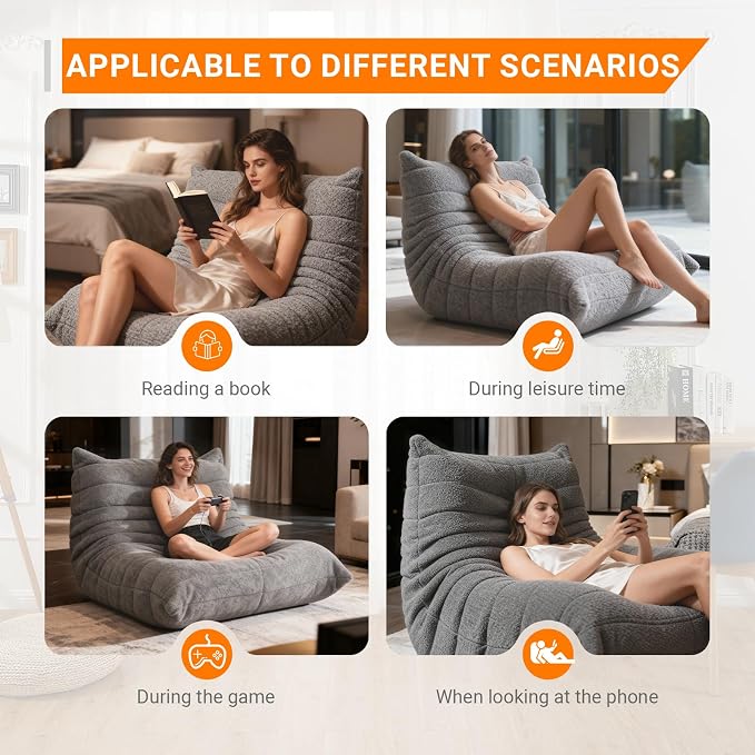 Giant Bean Bag Chair for Adults, Comfy Chair for Bedroom, Memory Foam Chair - Image 5