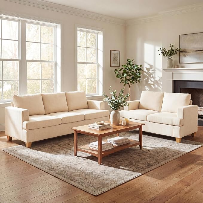 YOUDENOVA Sofa, 2 Piece Set Comfy Couch, 3 Seater & Loveseat Sofa by YOUDENOVA