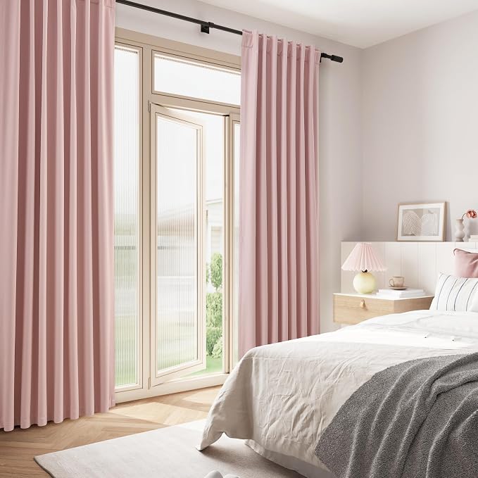 Guken Pink 100% Blackout Linen Curtains 102 Inch 2 Panels Set - Image 8