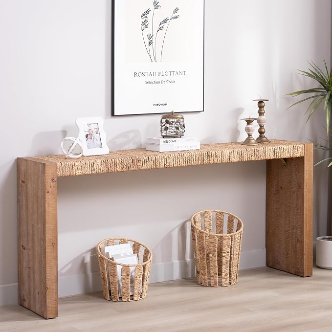 KEIKI 69" Seagrass Console Table, Handwoven Tabletop by KEIKI