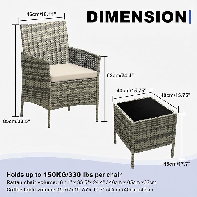 GarveeLife 3 Piece Patio Furniture Set, Rattan Outdoor Furniture - Image 2