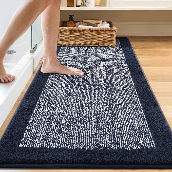 60x24 Long Bathroom Rugs Washable Non Slip, Dark Blue Bath Mat - Image 2