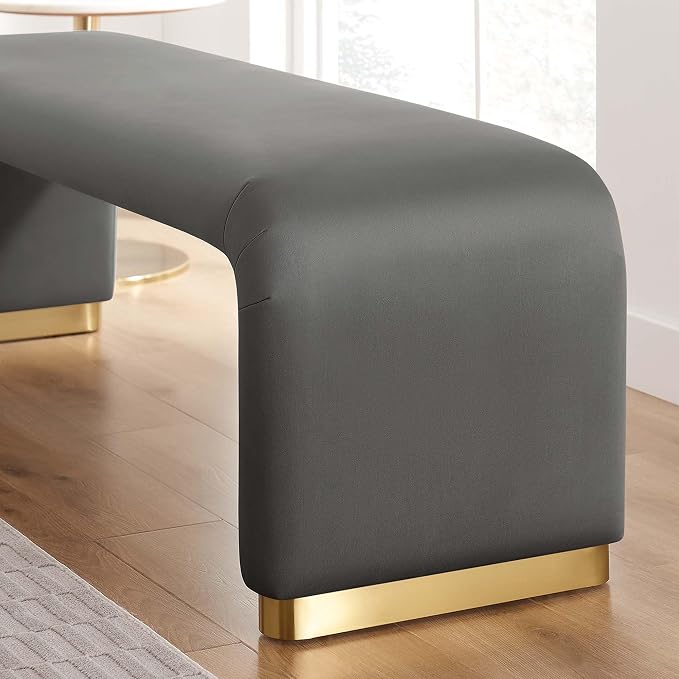 Modway EEI-6734-BRA-STG Koda Performance Velvet Waterfall Long Bench, Brass - Image 10