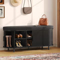 Oval Shoe Storage Bench with Padded Seat Cushion, 2-Tier Fluted Shoe Cabinet by ComfyCorner