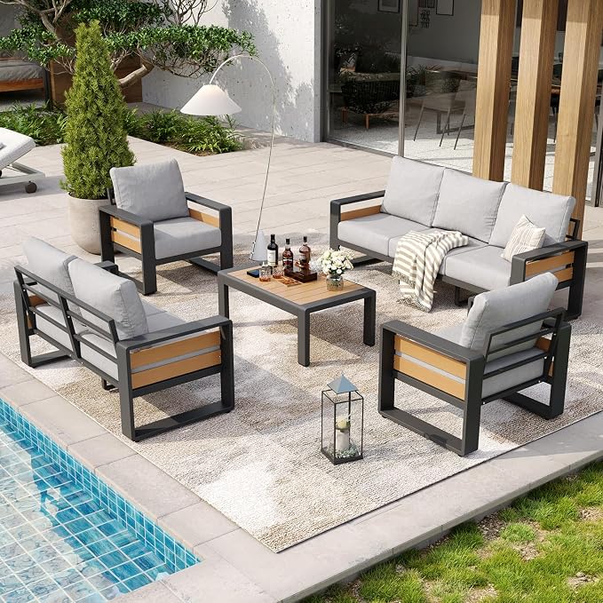 Aoxun Aluminum Patio Furniture Set, 5 Piece Luxury Outdoor Sectional - Image 5