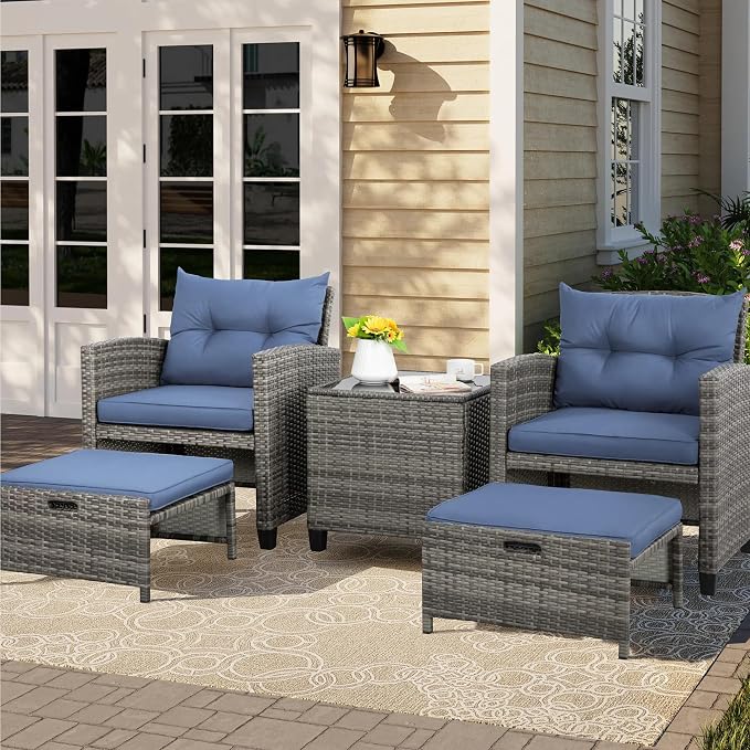 Vongrasig 5 Piece Patio Furniture Set, Small Balcony Furniture, PE Wicker by Vongrasig