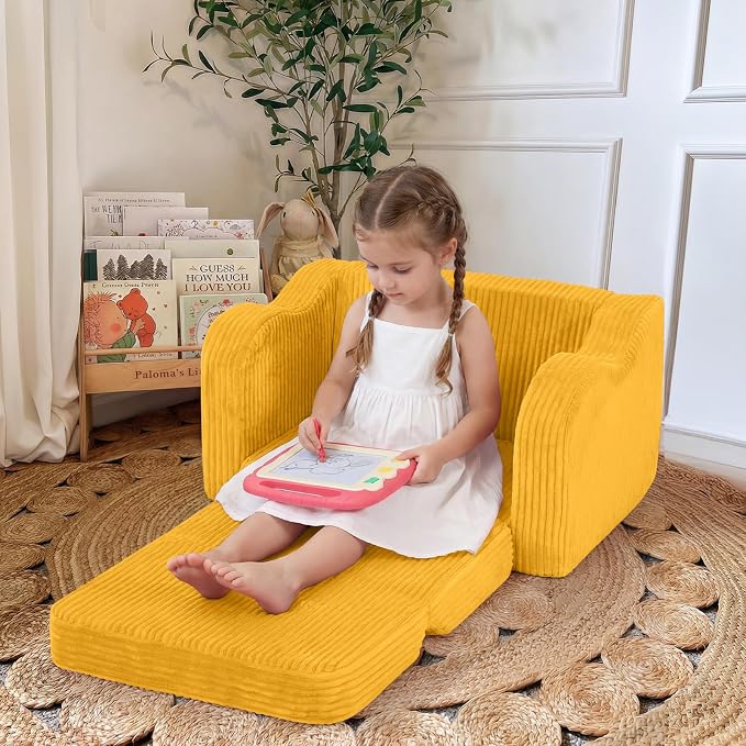 MeMoreCool Toddler Couch, 2-in-1 Corduroy Kids Couch Fold Out to Lounger - Image 2