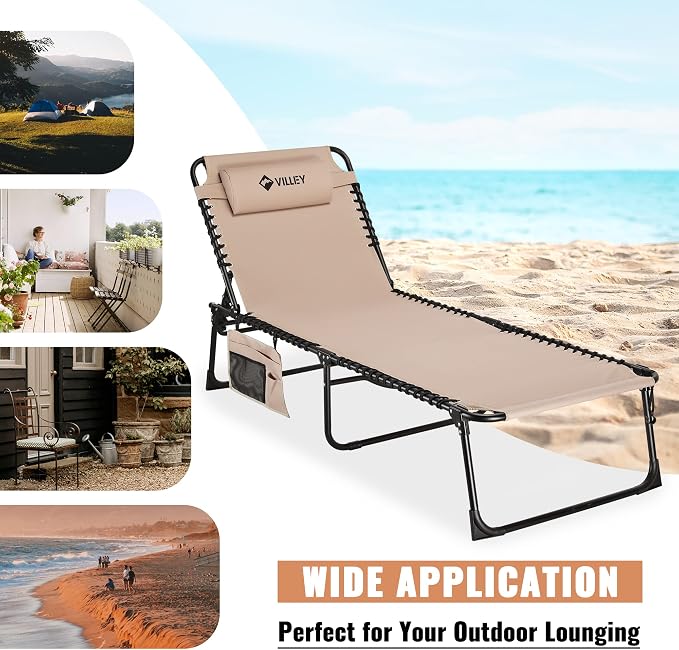 VILLEY Oversized Chaise Lounge Chair, Heavy-Duty Folding Outdoor Lounge Chair - Image 6