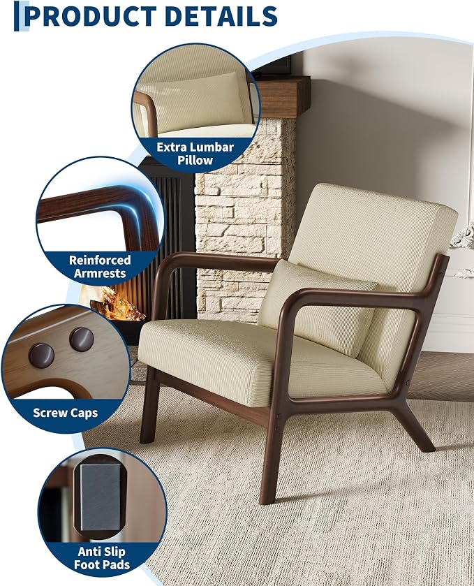 Garvee Mid-Century Accent Chair Set of 2, Cozy Reading Chair, Modern Lounge - Image 4