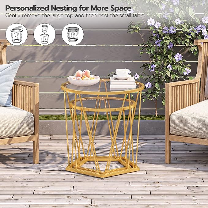 HOOBRO Small Coffee Table Set of 2, Round Coffee End Table - Image 7
