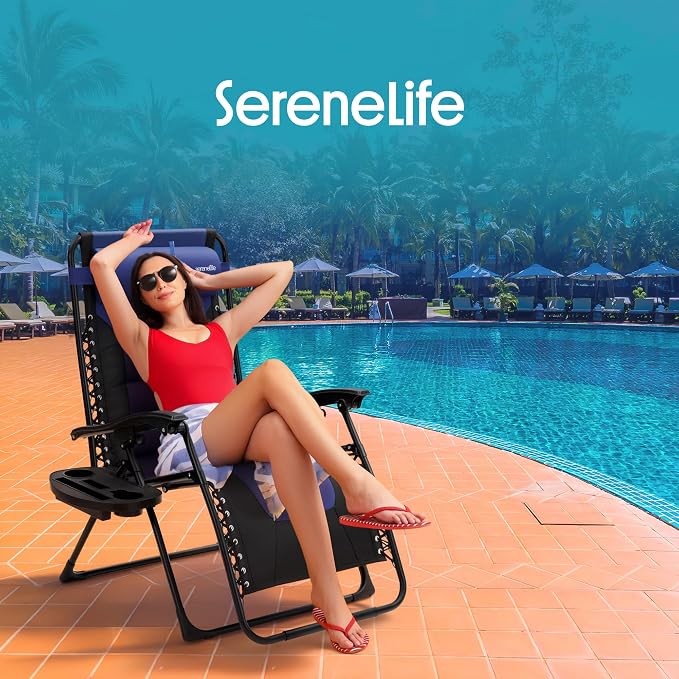 SereneLife Oversized Padded Zero Gravity Lounge Chair, Foldable Outdoor Patio - Image 2
