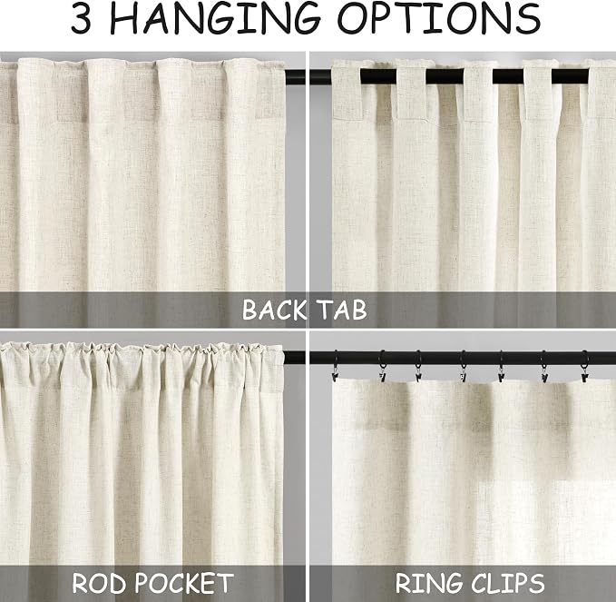 Nanspring Warm Beige Linen Curtains 108 Inches Long - Image 2