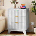 BORNOON 30.5" Nightstand with Charging Station, 3-Drawer Fluted Bedroom Chest by BORNOON