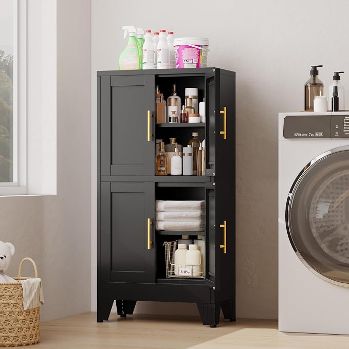 GAIOUS 47.25" Metal Storage Cabinet, Freestanding Bathroom Cabinet, Pantry - Image 7