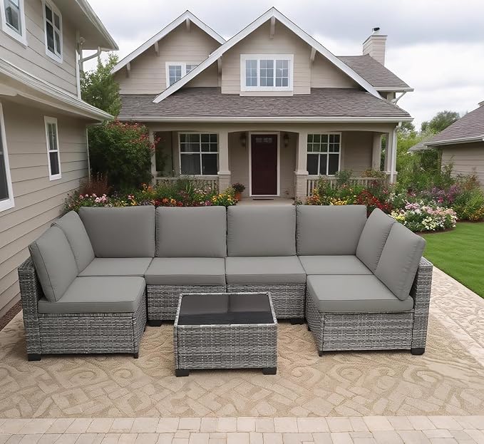 MOCHITO 7 Pieces Outdoor Patio Furniture Sets, All-Weather Sectional Sofa Grey by Unknown