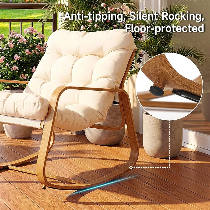 ONBRILL Rocking Chair with Thick Cushion Outdoor Indoor, Premium Iron Wood - Image 4