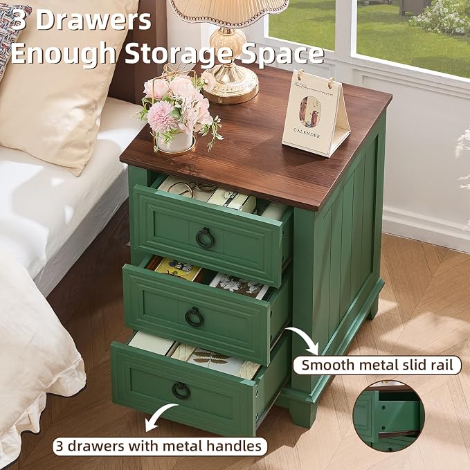 Joaxswe Farmhouse Night Stand Set of 2, Sofa Bed Side Table Chest of Drawers - Image 6