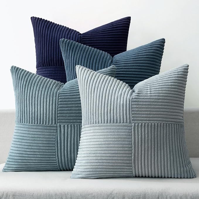 MIULEE Dusty Blue Navy Farmhouse Throw Pillow Covers 20x20 Inch Set of 4 Boho by MIULEE