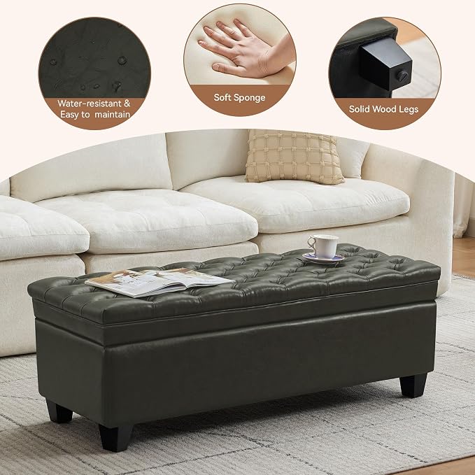 WUTUTUEE 50" Faux Leather Storage Ottoman Bench, End of Bed Upholstered - Image 4