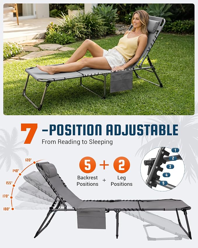KingCamp Lounge Chair with face Hole, 400LBS Tanning Chairs - Image 6