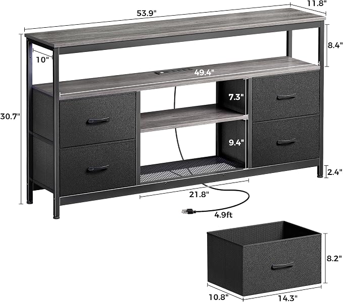 Huuger TV Stand Dresser with Power Outlets and LED Lights, 4 Drawers - Image 7