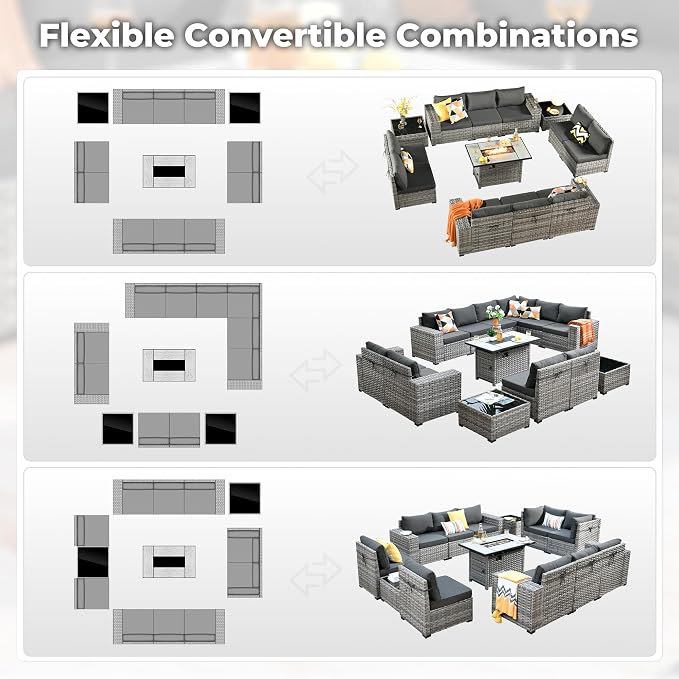 ovios 13 Pieces Patio Furniture Set, Outdoor Wicker Sectional Sofa - Image 2
