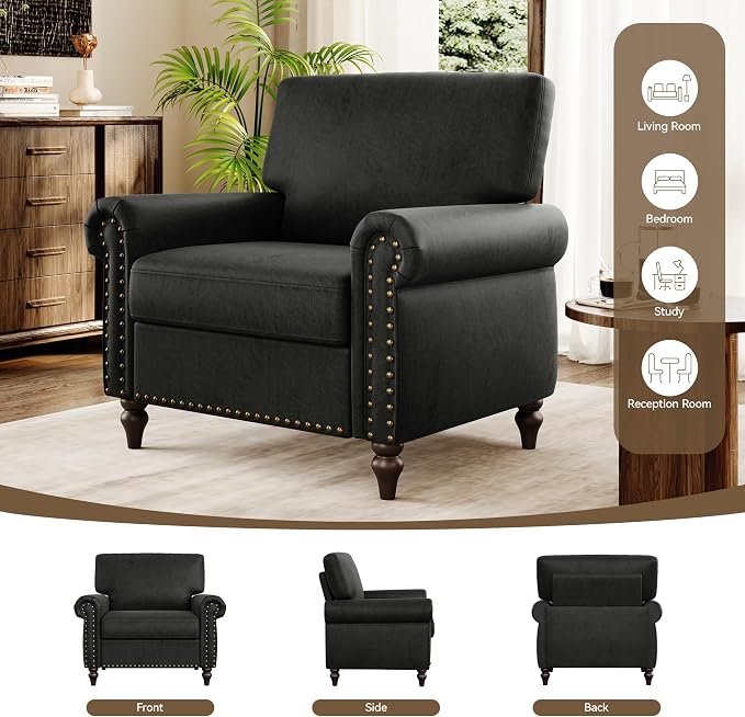 Nailhead Trim Accent Chair, Faux Leahter Mid Century Modern Living Room Arm - Image 8