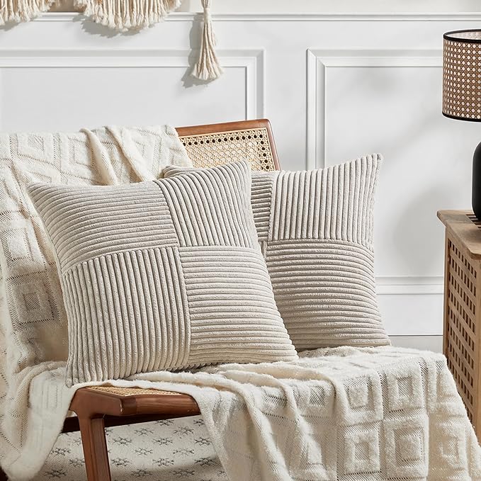 Fancy Homi 2 Packs Neutral Taupe Decorative Throw Pillow Covers 22x22 Inch by Fancy+Homi