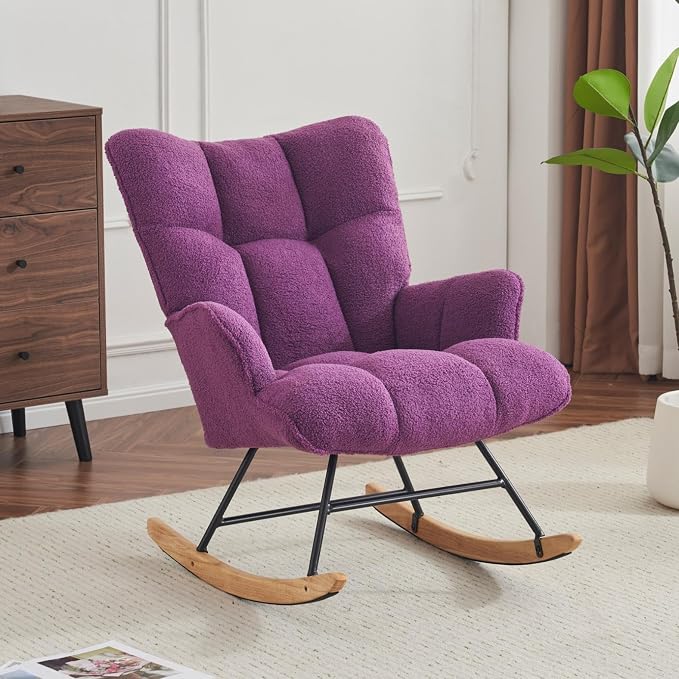 SAETSFEG Rocking Chair Nursery Teddy Upholstered Glider Rocker Rocking Accent by SAETSFEG