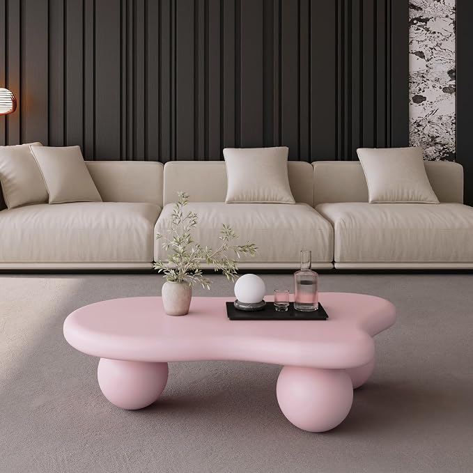 47.2" Cloud Coffee Table with 3 Ball Legs, Modern Irregular Center Table - Image 3