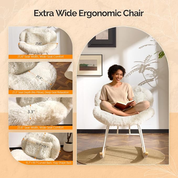 VINGLI 25.6" Extra Wide Criss Cross Nursery Rocking Chair, Cute Curved 115° - Image 7