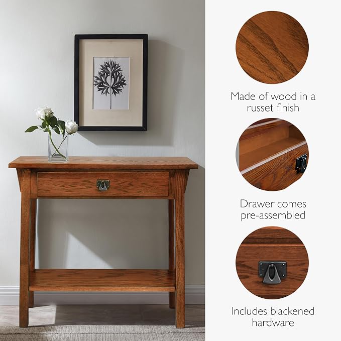 Leick Home Mission Console Table, Solid Wood, 1 Storage Drawer, Bottom Display - Image 7