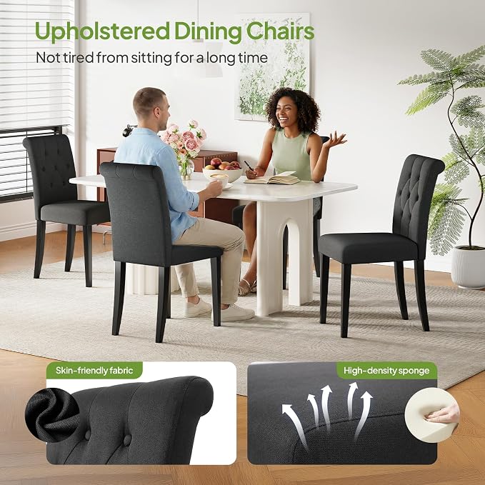 Welzona Upholstered Dining Chairs Set of 4, Button Tufted Parsons Dining Chair - Image 4