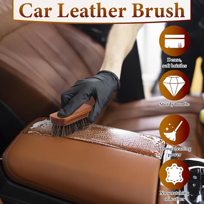 5 PCS Leather Brush Car Detailing, Horse Hair Brush, Car Cleaning Supplies - Image 5