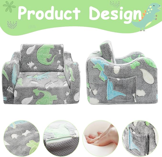 2-in-1 Soft Plush Toddler Couch & Chair – Fold Out Convertible Sofa to Lounger - Image 7