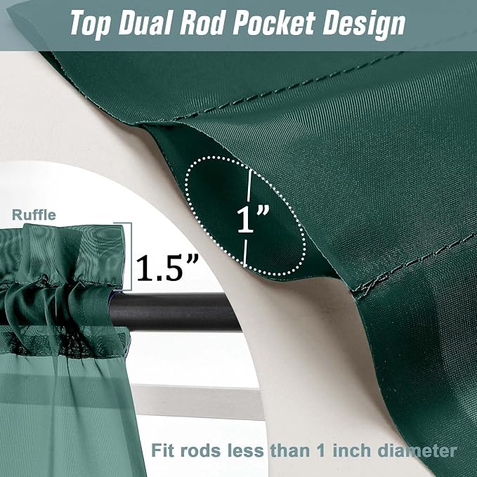 Green Small Sheer Curtains 2 Panels Set, Kitchen Curtains 36 Inch Length - Image 3