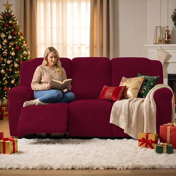 5-Piece Recliner Sofa Covers, Stretch Geometric Strokes Jacquard Recliner Sofa - Image 5
