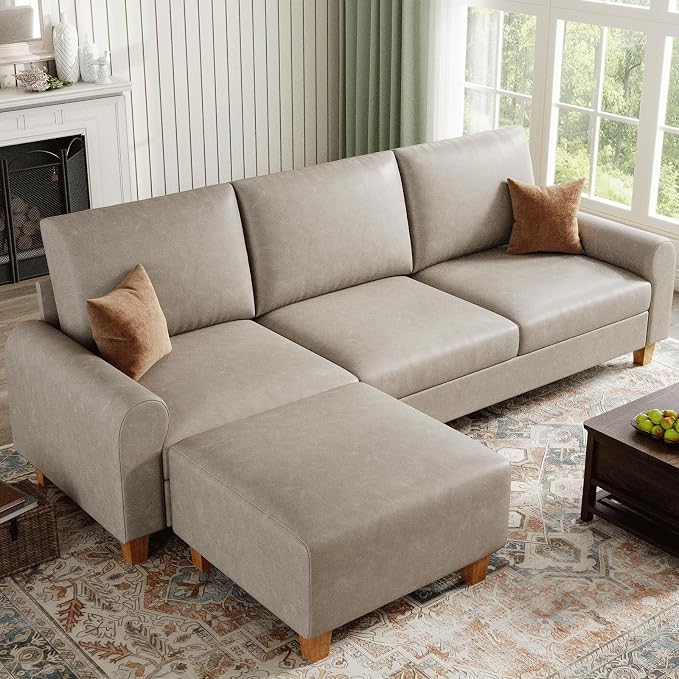 EASE MOOSE Large Seat Faux Leather L Shaped Sofa, Waterproof and by EASEMOOSE