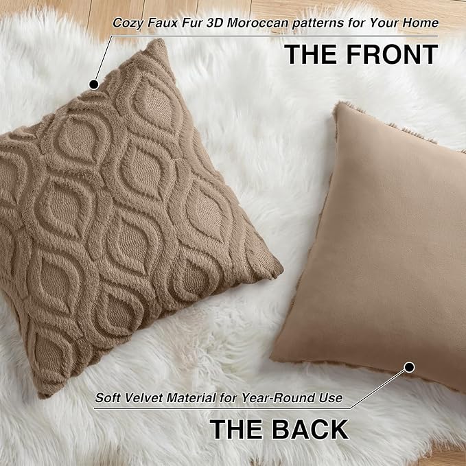 decorUhome Throw Pillow Covers 24x24 Inch Set of 2, Soft Plush Faux Wool Light - Image 8