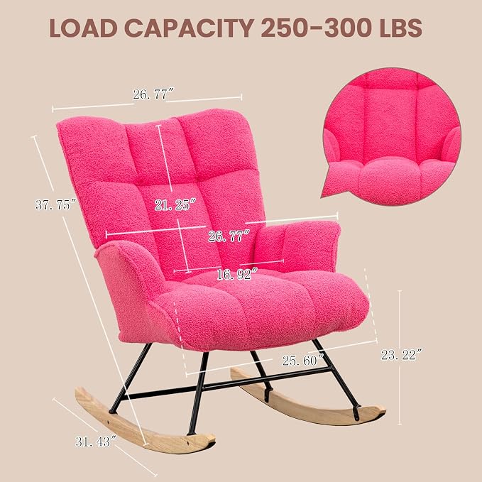 SAETSFEG Rocking Chair Nursery Teddy Upholstered Glider Rocker Rocking Accent - Image 2