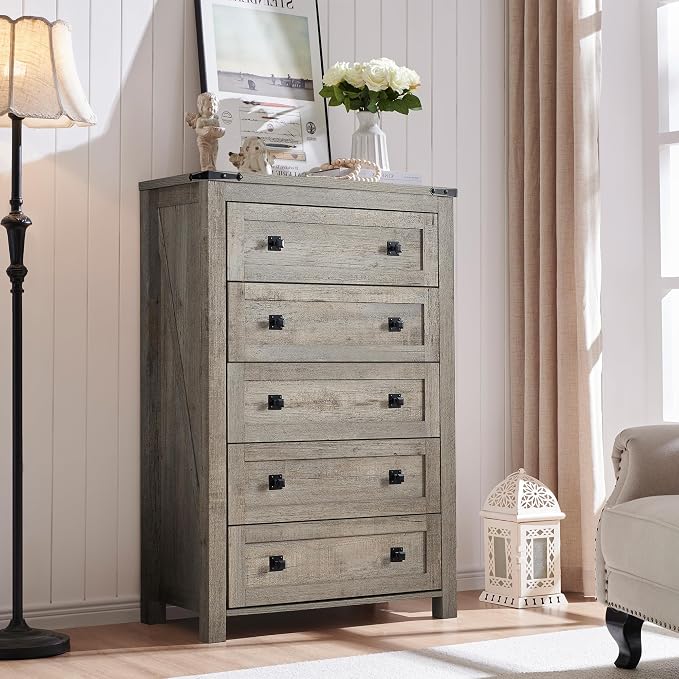 T4TREAM Farmhouse 5 Drawers Dresser Chests - Image 7