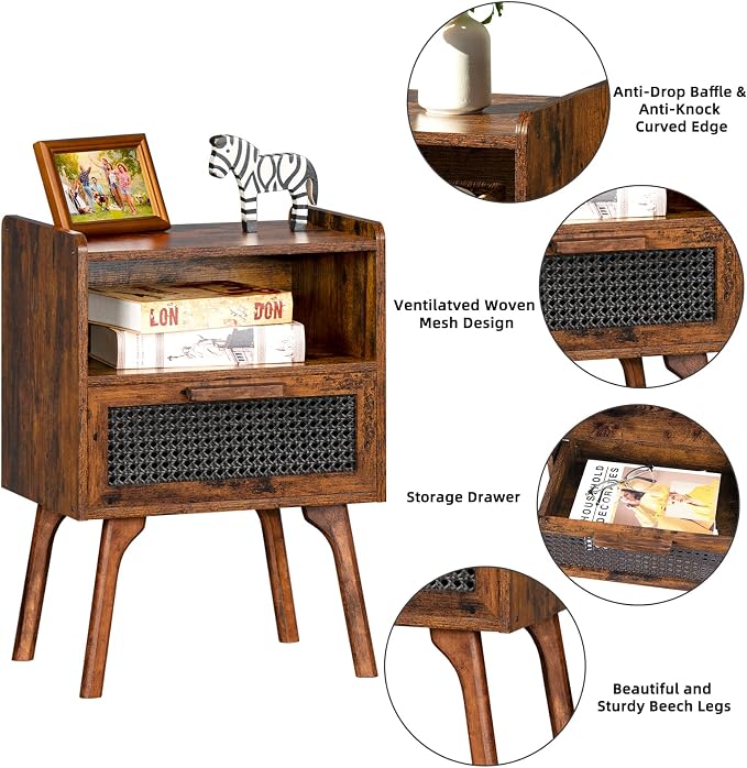 Lerliuo Rattan Nightstand, Boho Side Table - Image 6