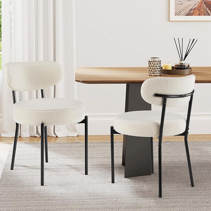 Sweetcrispy Dining Chairs Set of 2, Boucle Upholstered Modern Mid Century Round by Sweetcrispy
