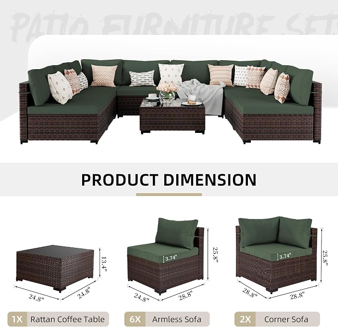 UPHA 9 Pieces Patio Furniture Sets, Wicker Outdoor Sectional Sofa Couch - Image 2