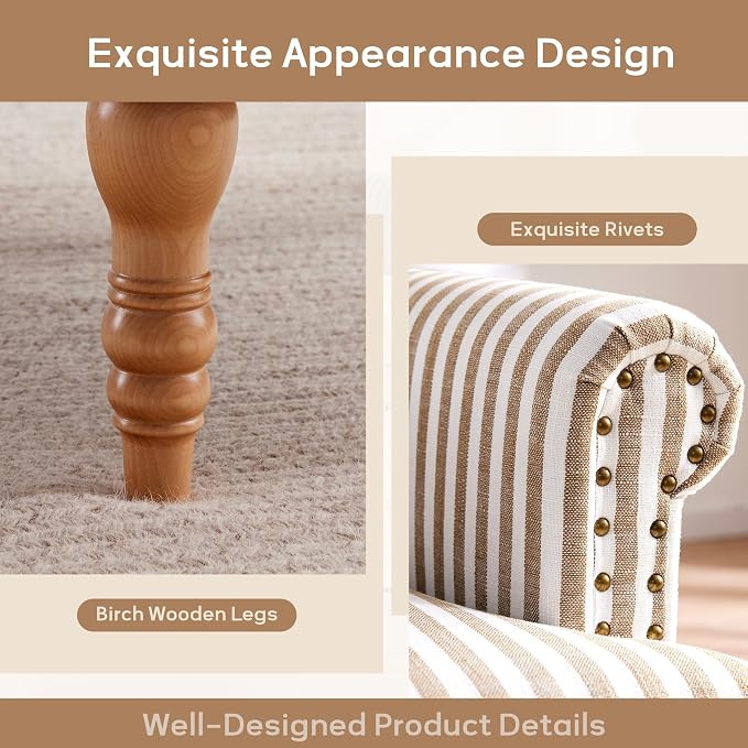 HUIMO Linen Fabric Accent Chairs Set of 2, Mid-Century Modern Armchair - Image 3