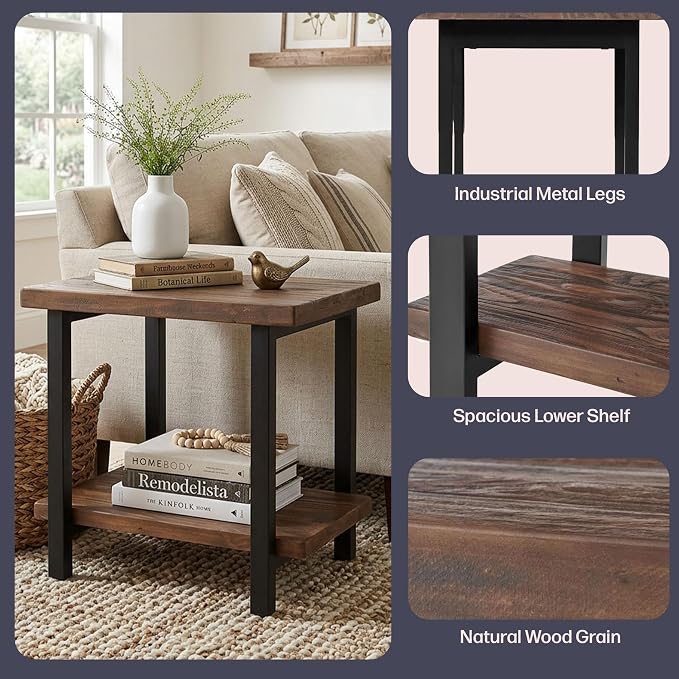 Alaterre Furniture Pomona Living Room 2-Tier Solid Wood End Table - Image 4