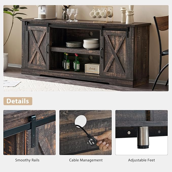AMERLIFE 4-Piece Farmhouse Table Set Includes Sliding Barn Door TV Stand - Image 5