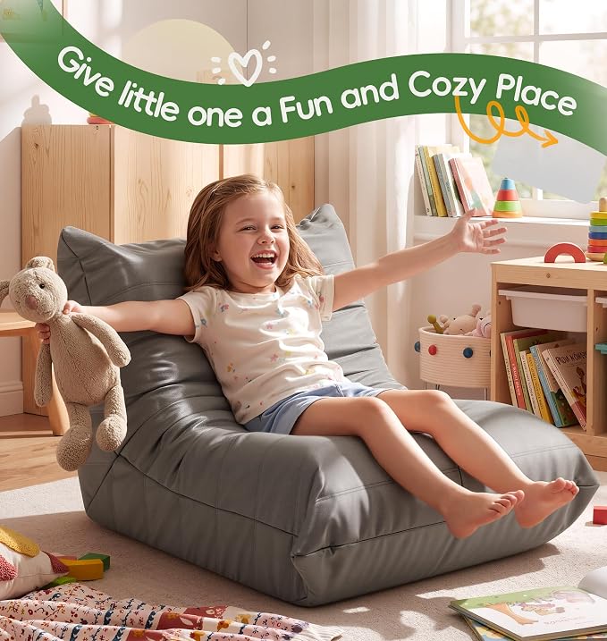Hobestluk Small Bean Bag Chair Leather Beanbag Lazy Floor Sofa Bean Bags - Image 9