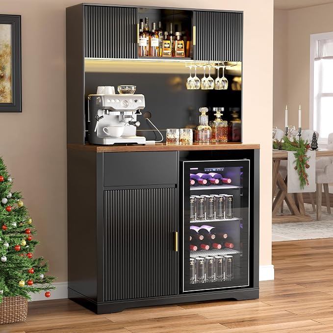 GDLF 72" Tall Bar Cabinet with Fridge Space, Fluted Coffee Liquor Hutch Cabinet by GDLFGoodLife